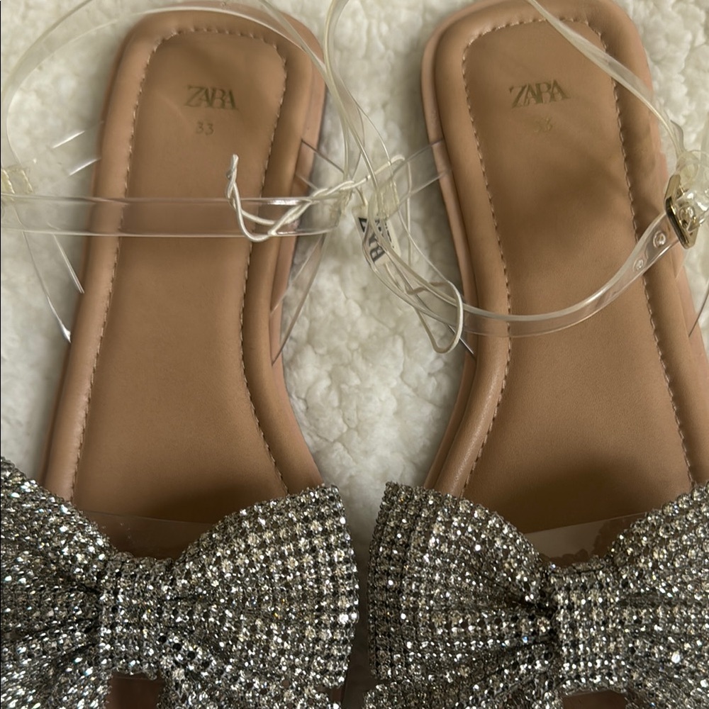 Zara Glittering Silver Bow Sandals - Picture 3 of 6